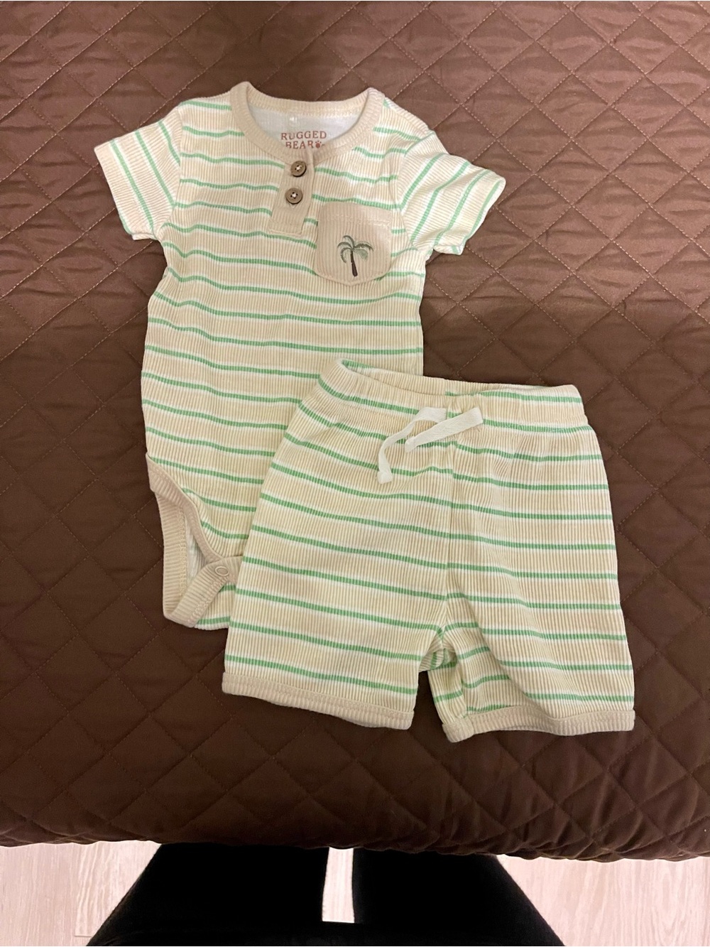 Cream & Mint Striped Baby Short Set
